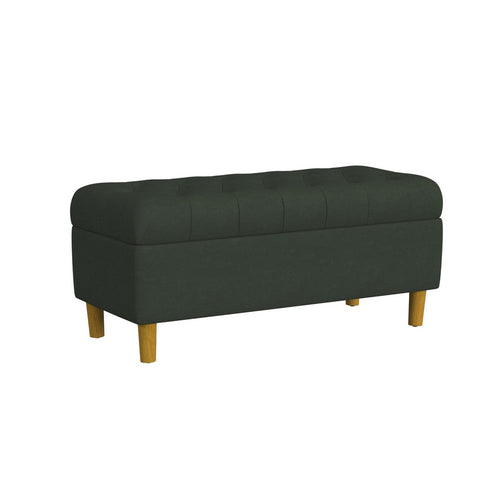 Sol Storage Bench Ottoman | Forest Green Soft Velvet | Brown | 40"