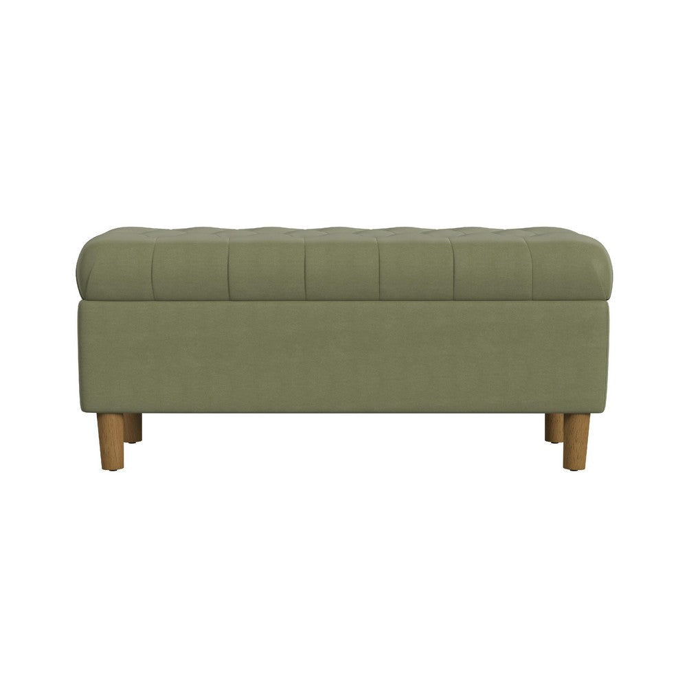 Sol Storage Bench Ottoman | Light Sage Green Velvet | Brown | 40’’