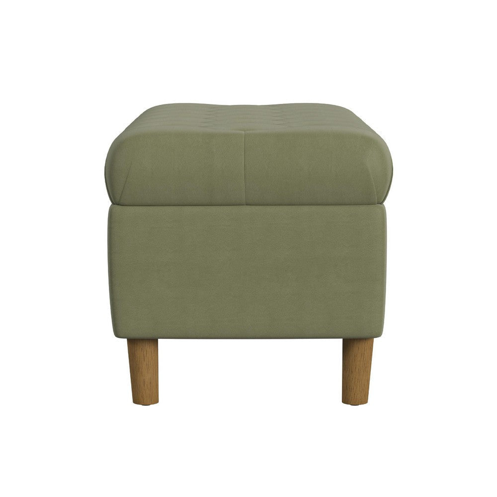 Sol Storage Bench Ottoman | Light Sage Green Velvet | Brown | 40’’