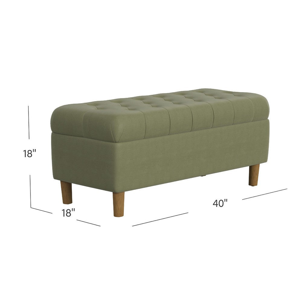 Sol Storage Bench Ottoman | Light Sage Green Velvet | Brown | 40’’