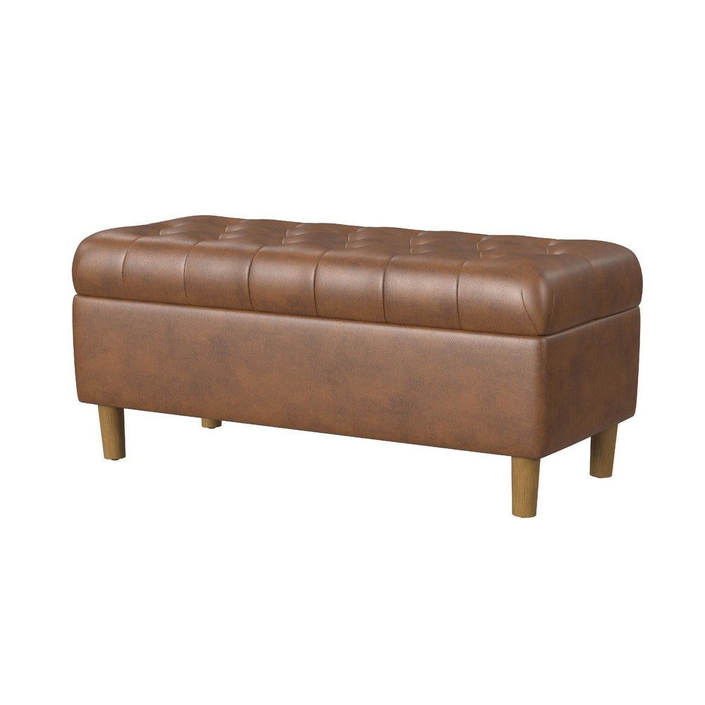 Sol Storage Bench Ottoman | Brown Faux Leather and Hardwood | 36’’ BM334211