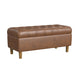 Sol Storage Bench Ottoman | Brown Faux Leather and Hardwood | 36"