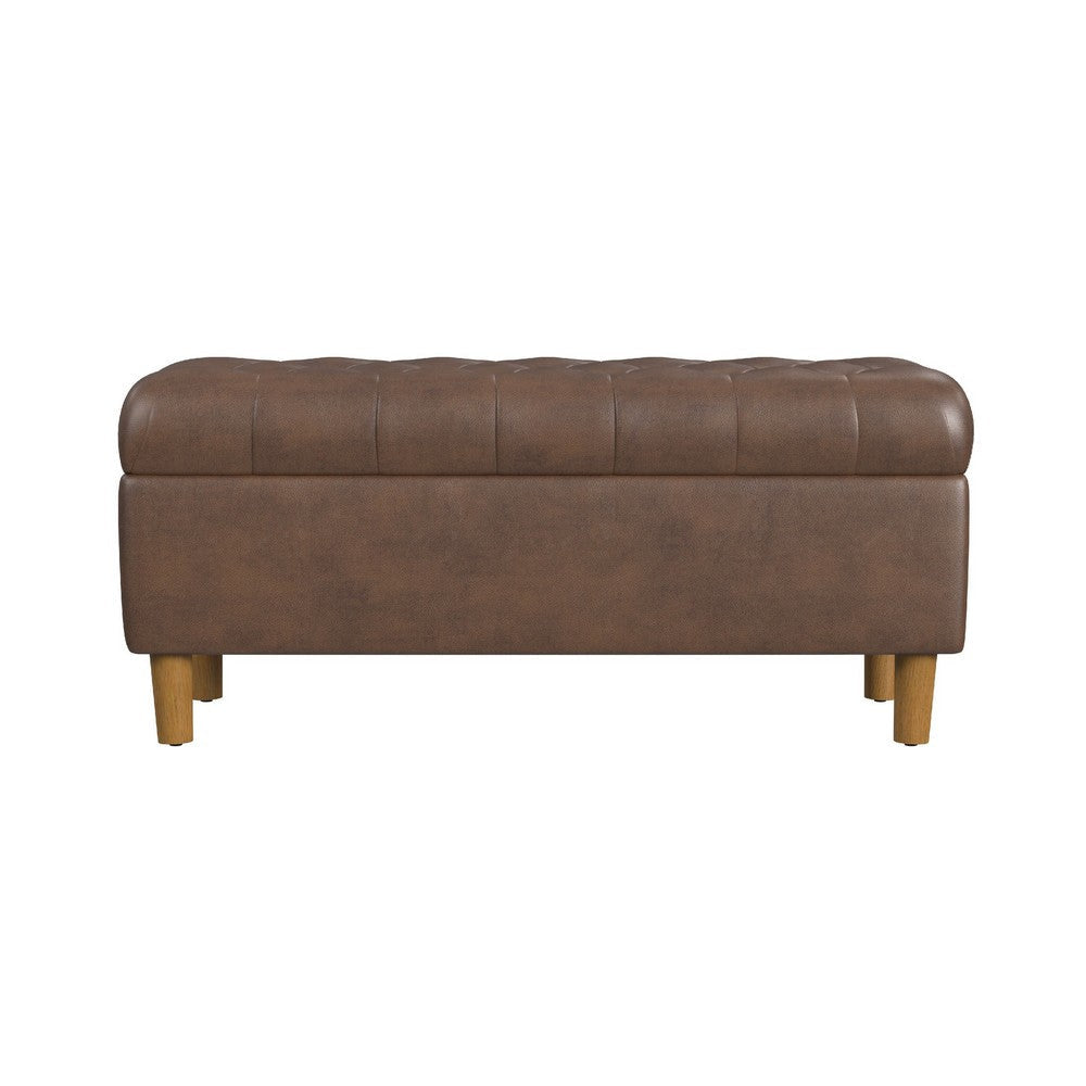Sol Storage Bench Ottoman | Brown Faux Leather and Hardwood | 36’’ BM334211