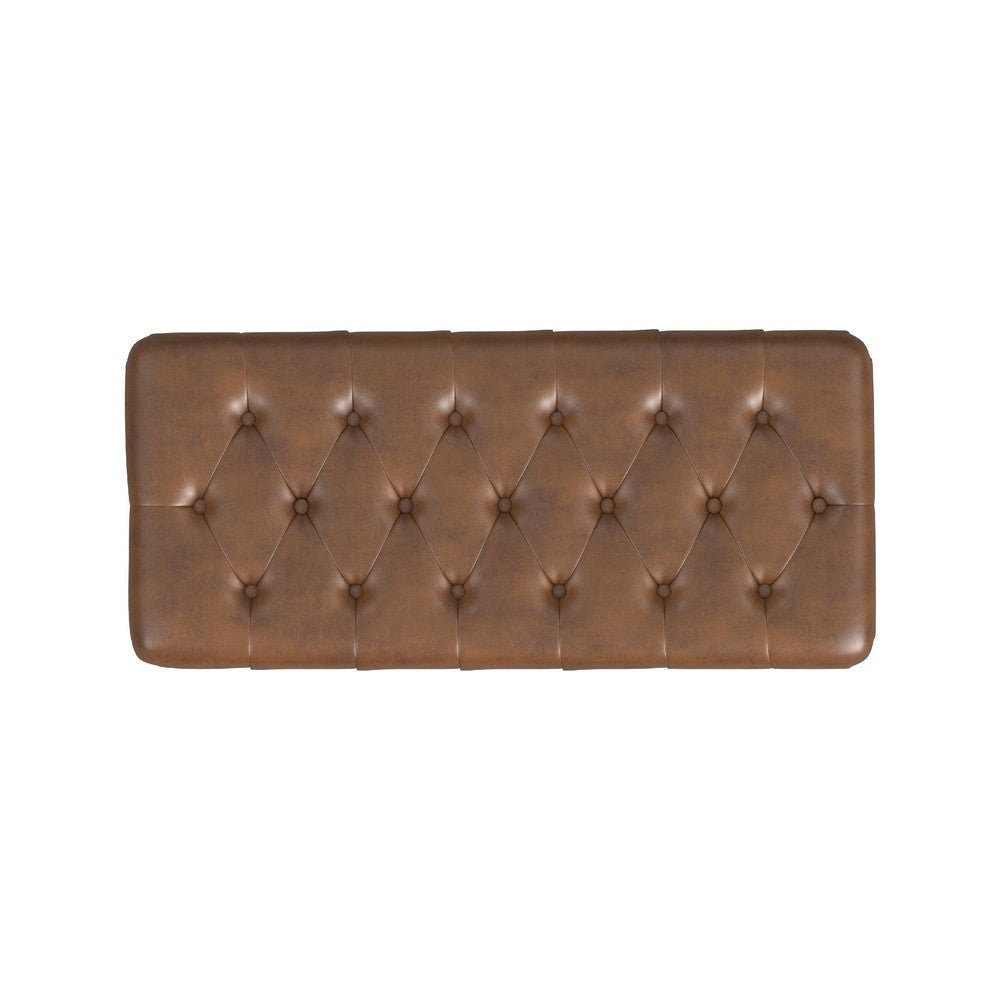 Sol Storage Bench Ottoman | Brown Faux Leather and Hardwood | 36’’ BM334211