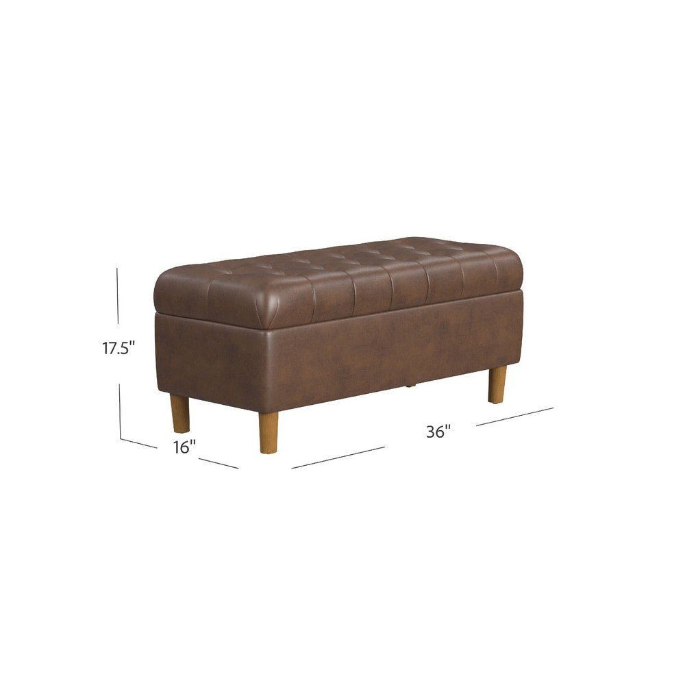 Sol Storage Bench Ottoman | Brown Faux Leather and Hardwood | 36’’ BM334211