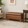 Sol Storage Bench Ottoman | Brown Faux Leather and Hardwood | 36"