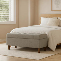 Sol Storage Bench Ottoman | Gray Woven Fabric | Brown Wood | 40"