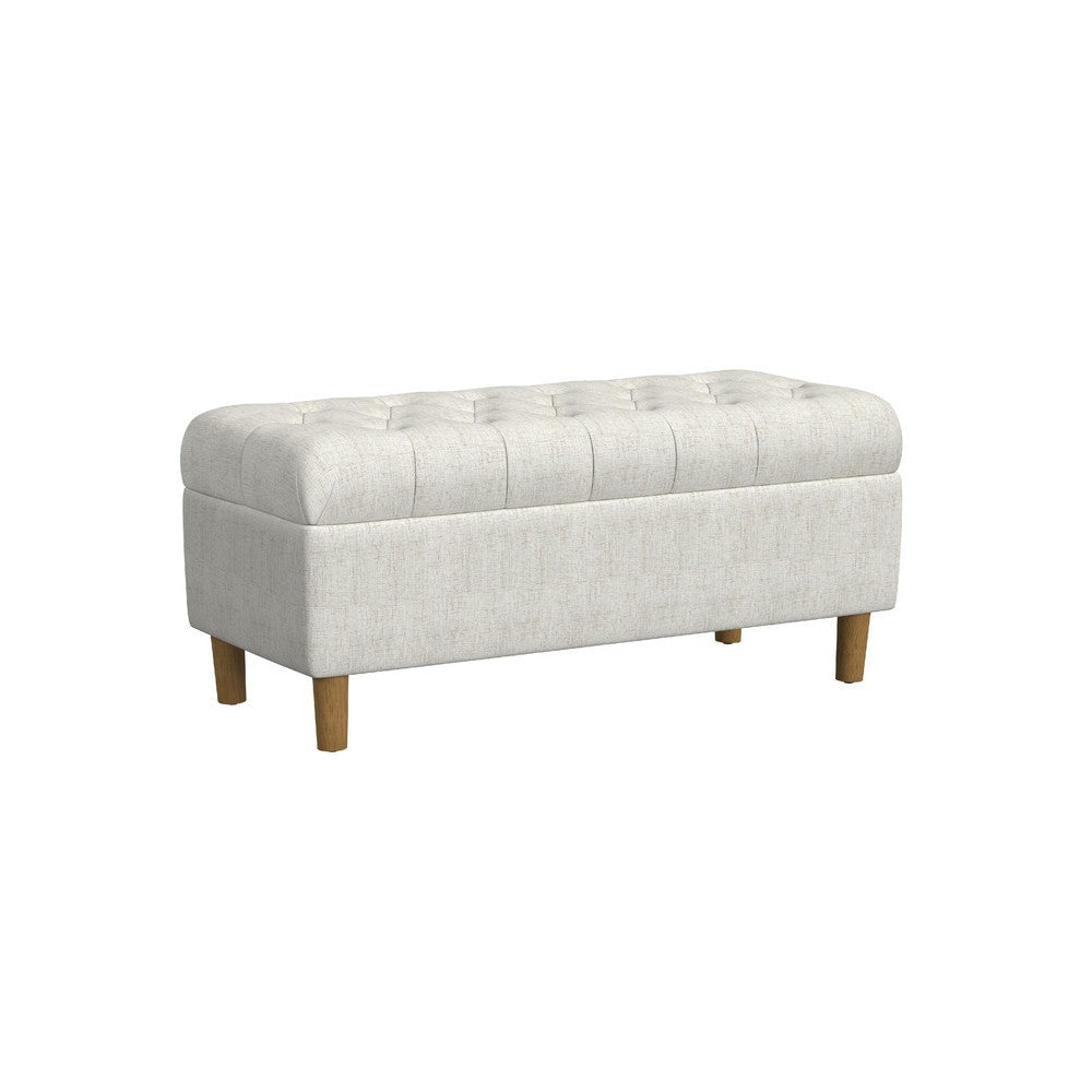 Sol Storage Bench Ottoman | Cream Woven Fabric | Brown Wood | 40"