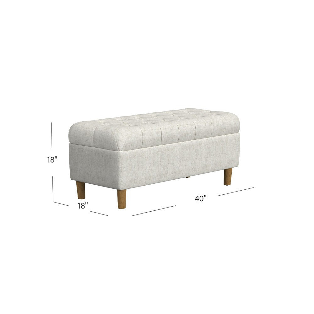 Sol Storage Bench Ottoman | Cream Woven Fabric | Brown Wood | 40’’
