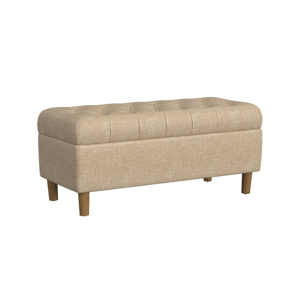 Sol Storage Bench Ottoman | Light Tan Woven Fabric | Brown Wood | 40"