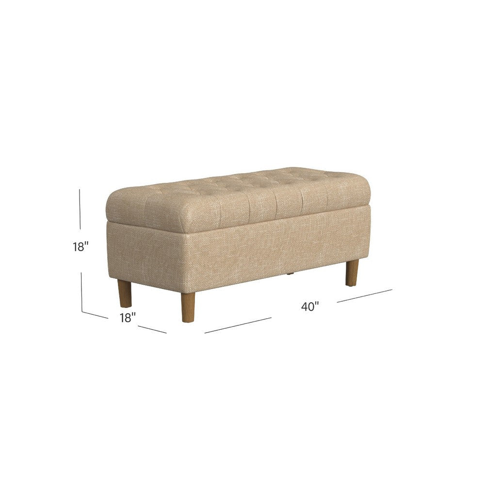 Sol Storage Bench Ottoman | Light Tan Woven Fabric | Brown Wood | 40’’ BM334214