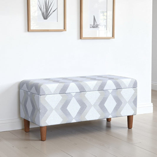 Zia Accent Storage Bench | Cream Gray Woven Diamond Pattern | 36"