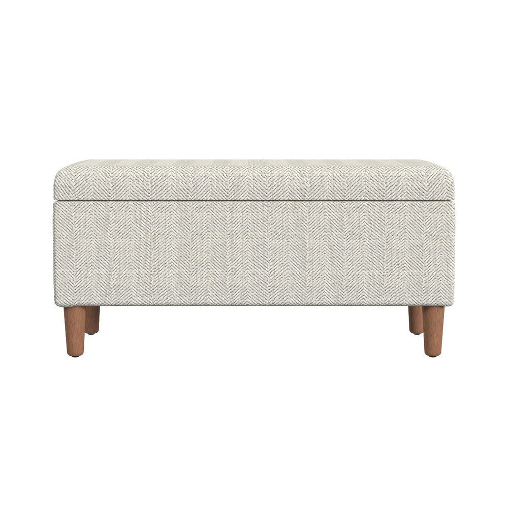 Zia Accent Storage Bench | Cream Chevron Woven Fabric | Brown | 36’’