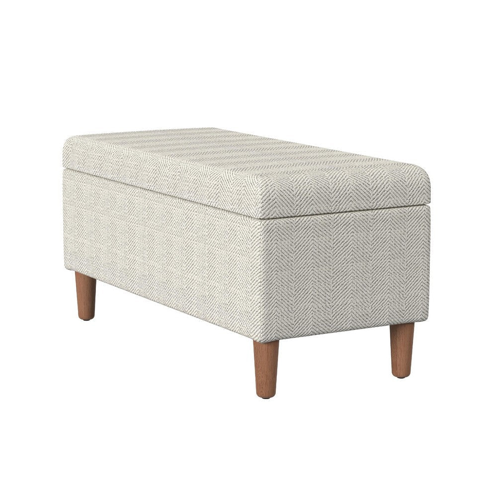 Zia Accent Storage Bench | Cream Chevron Woven Fabric | Brown | 36’’