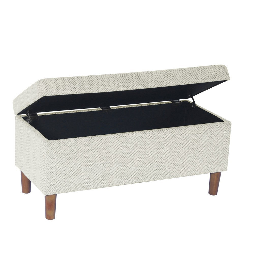 Zia Accent Storage Bench | Cream Chevron Woven Fabric | Brown | 36’’