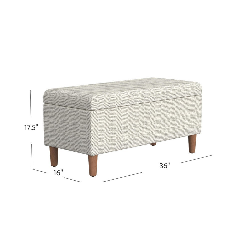 Zia Accent Storage Bench | Cream Chevron Woven Fabric | Brown | 36’’