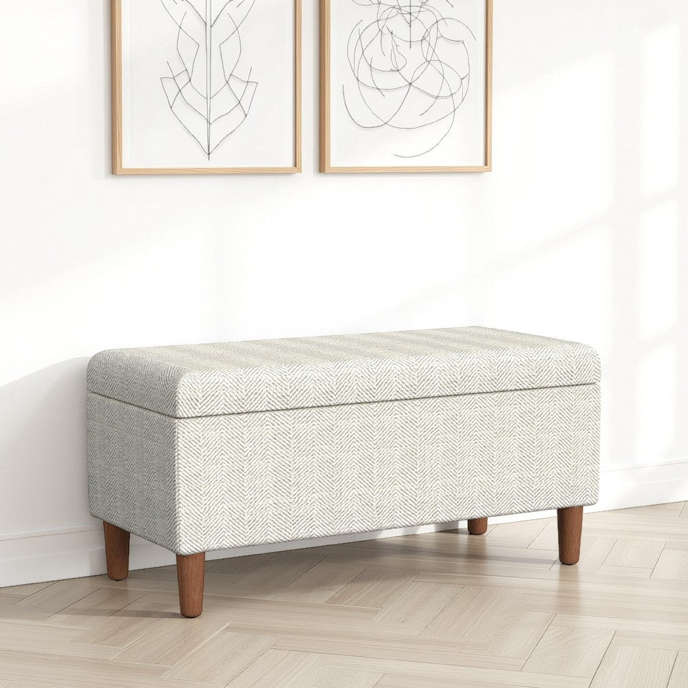 Zia Accent Storage Bench | Cream Chevron Woven Fabric | Brown | 36’’