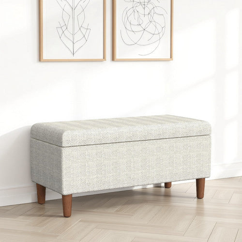 Zia Accent Storage Bench | Cream Chevron Woven Fabric | Brown | 36"