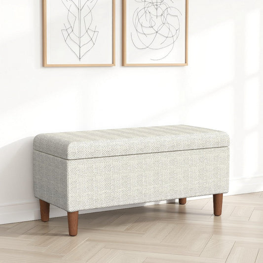 Zia Accent Storage Bench | Cream Chevron Woven Fabric | Brown | 36"