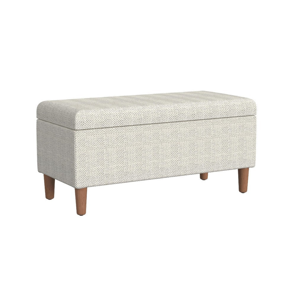 Zia Accent Storage Bench | Cream Chevron Woven Fabric | Brown | 36"