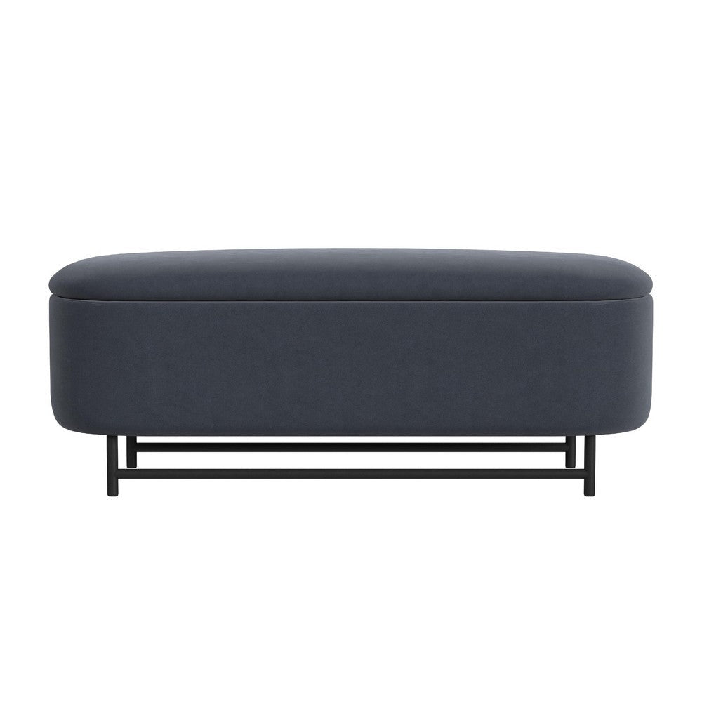 Pat Storage Bench Ottoman | Steel Blue Velvet | Black Metal | 46’’