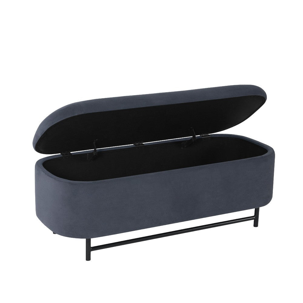 Pat Storage Bench Ottoman | Steel Blue Velvet | Black Metal | 46’’