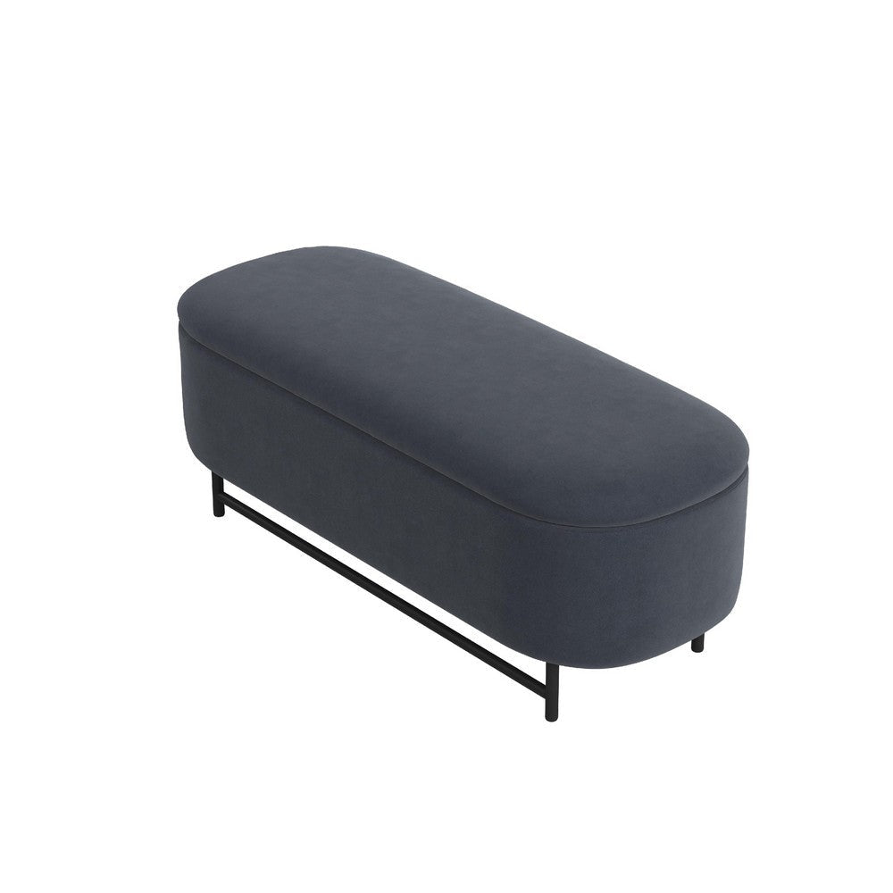 Pat Storage Bench Ottoman | Steel Blue Velvet | Black Metal | 46’’