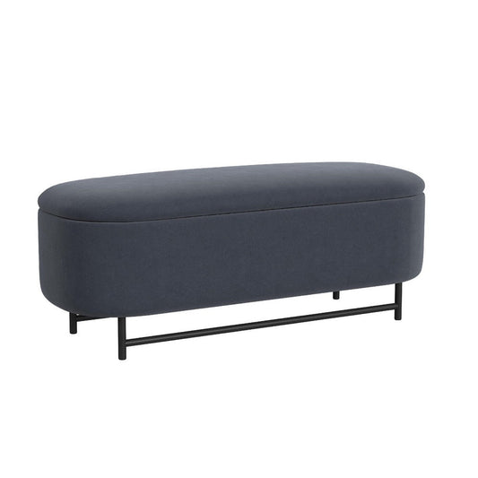 Pat Storage Bench Ottoman | Steel Blue Velvet | Black Metal | 46"