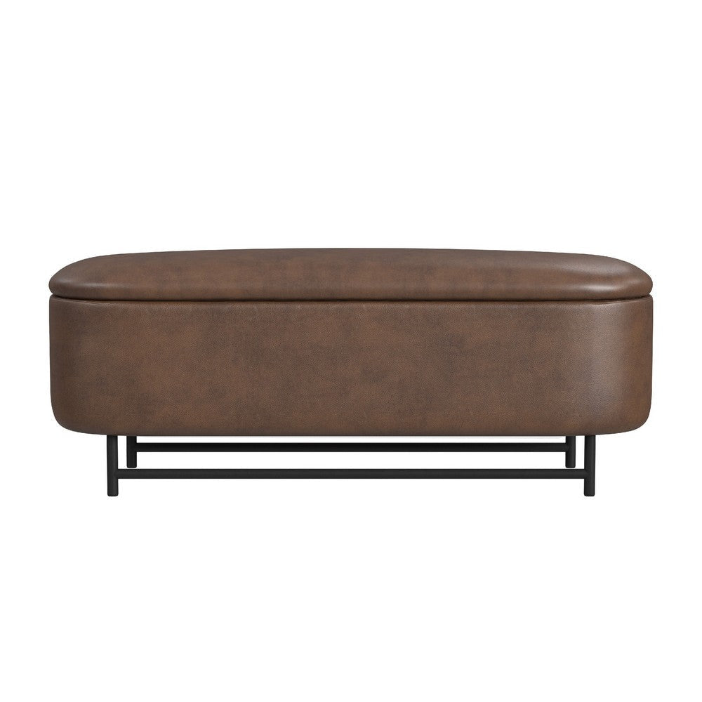 Pat Storage Bench Ottoman | Brown Faux Leather | Black Metal | 46’’