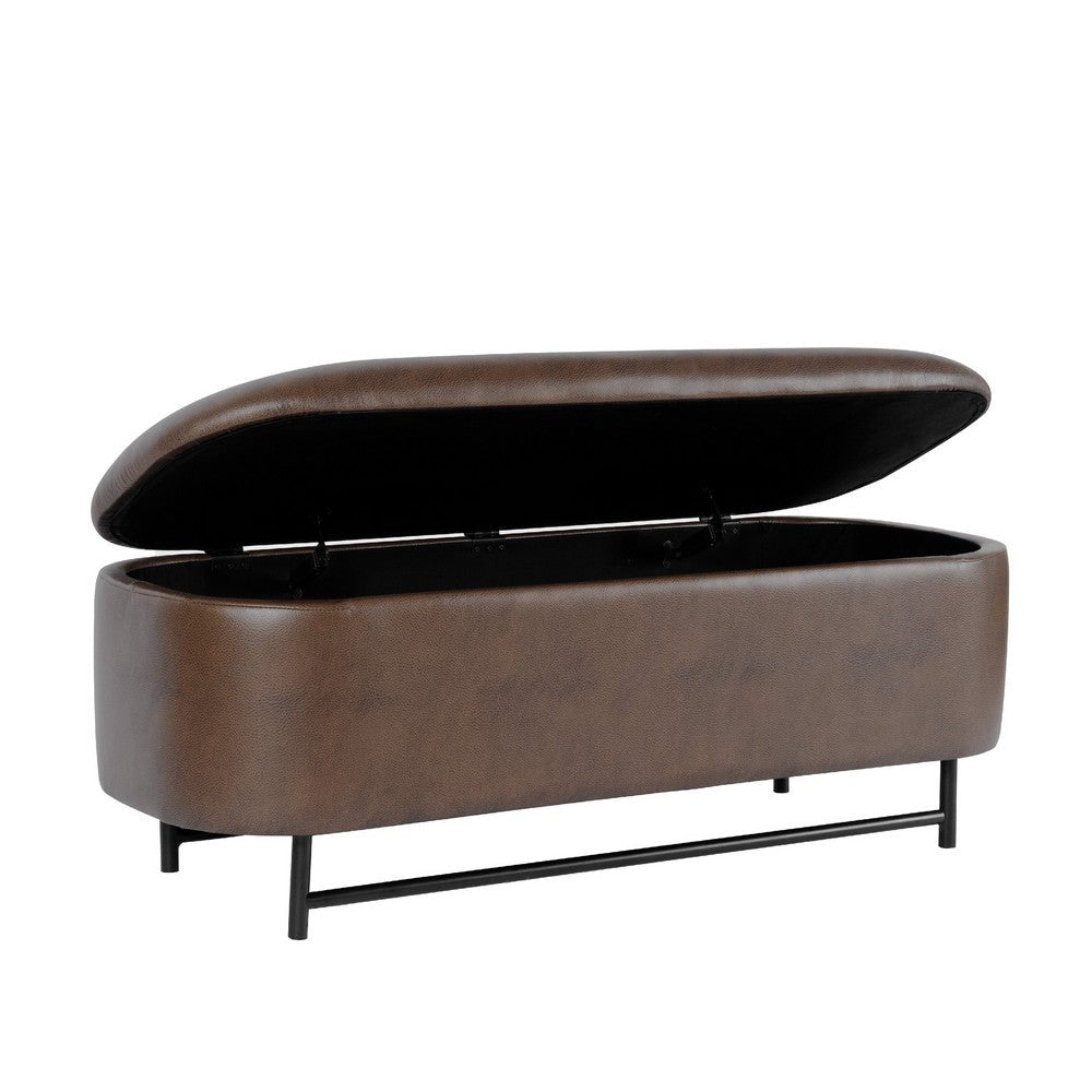 Pat Storage Bench Ottoman | Brown Faux Leather | Black Metal | 46’’