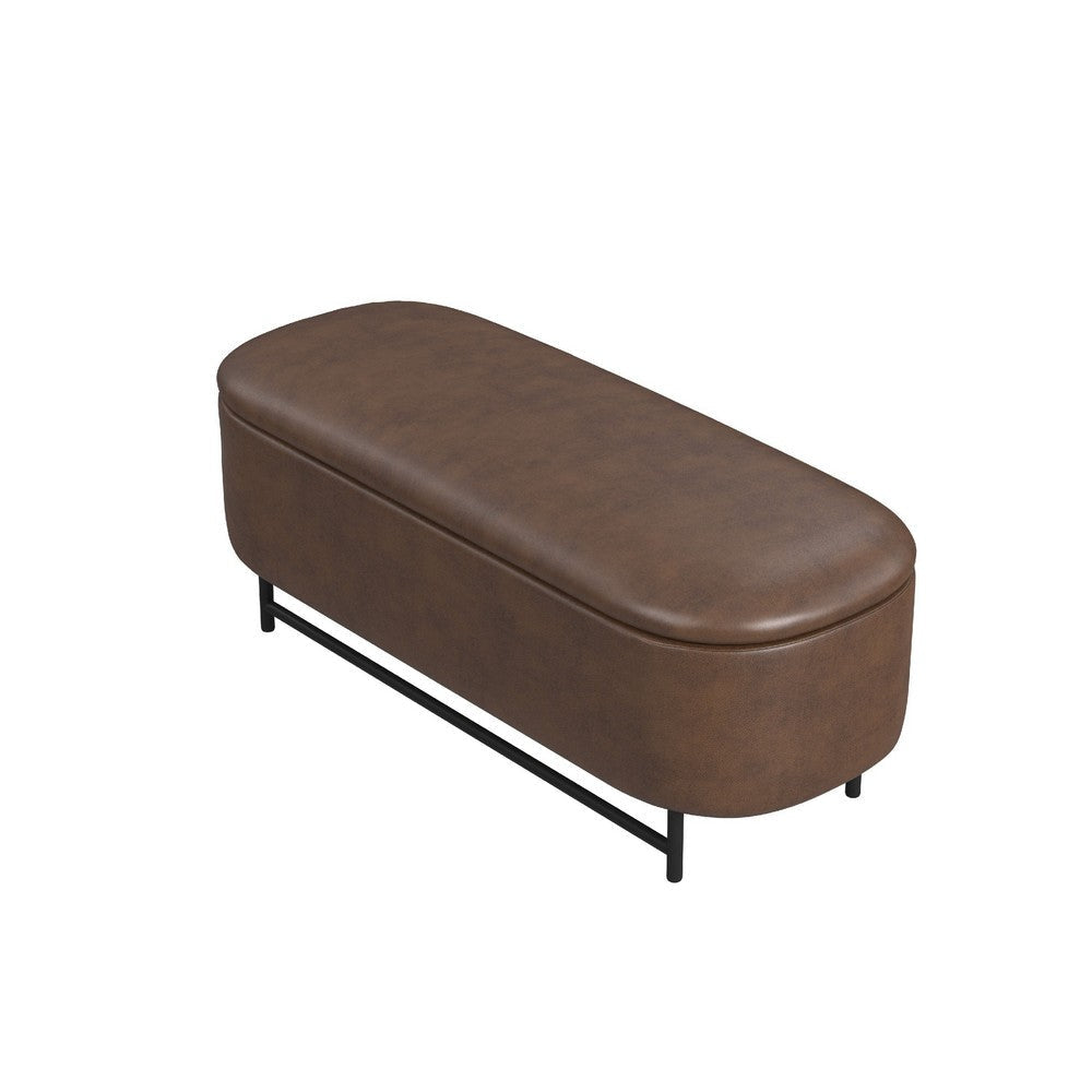 Pat Storage Bench Ottoman | Brown Faux Leather | Black Metal | 46’’