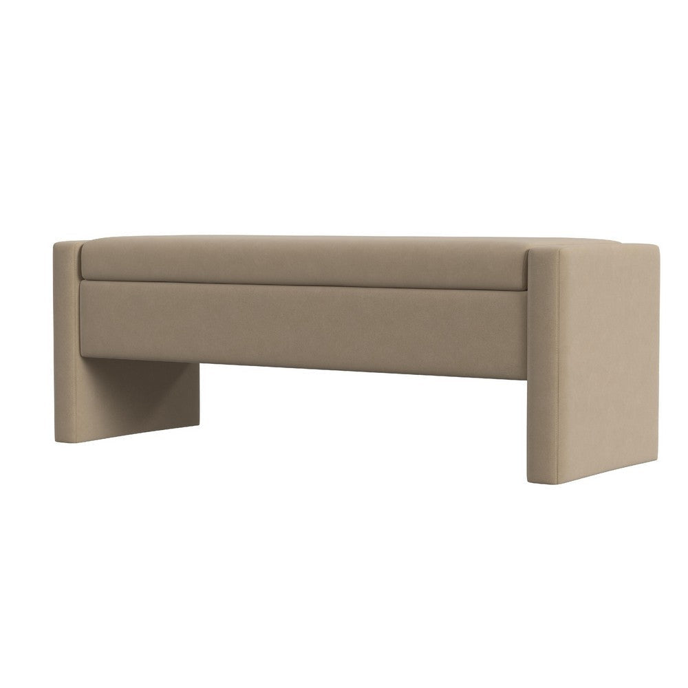 Kim Storage Bench Ottoman | Tan Brown Velvet and Solid Wood | 50’’