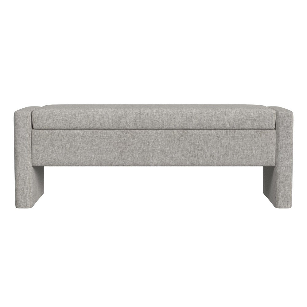 Kim Storage Bench Ottoman | Light Gray Velvet and Solid Wood | 50’’