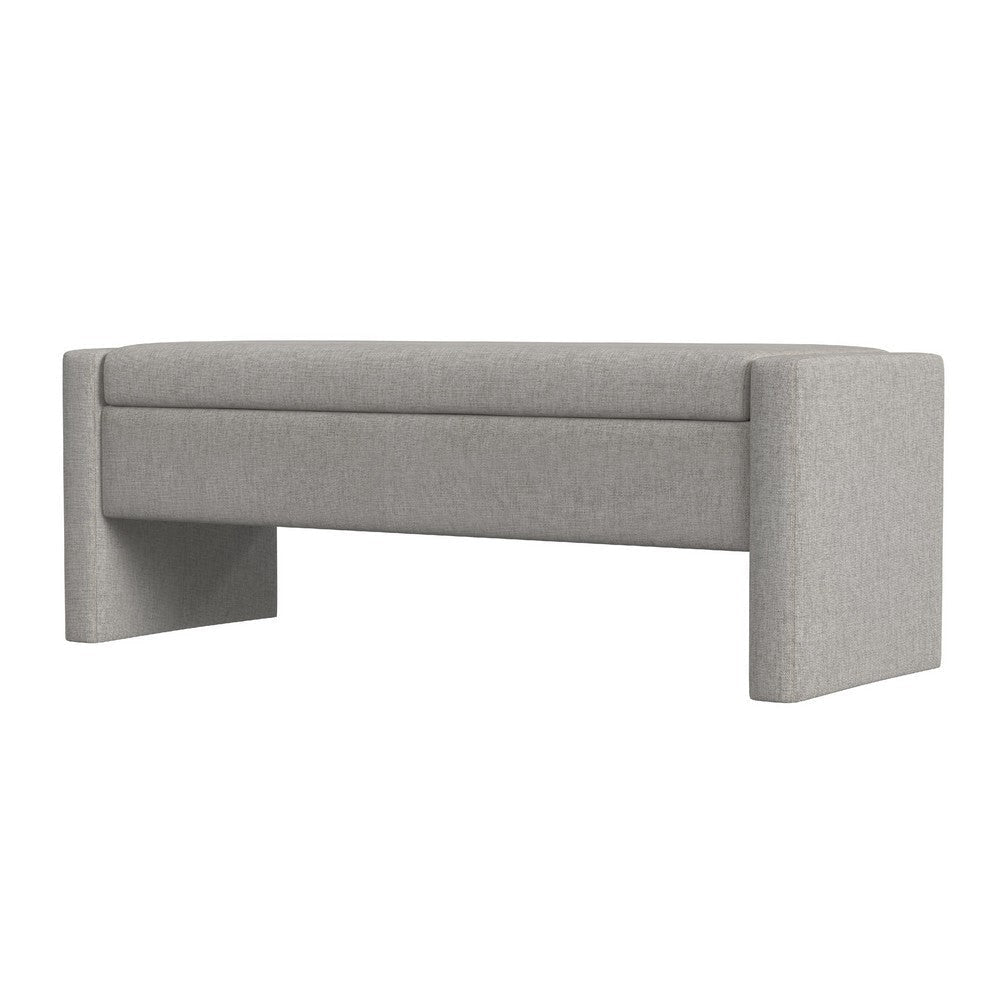 Kim Storage Bench Ottoman | Light Gray Velvet and Solid Wood | 50’’