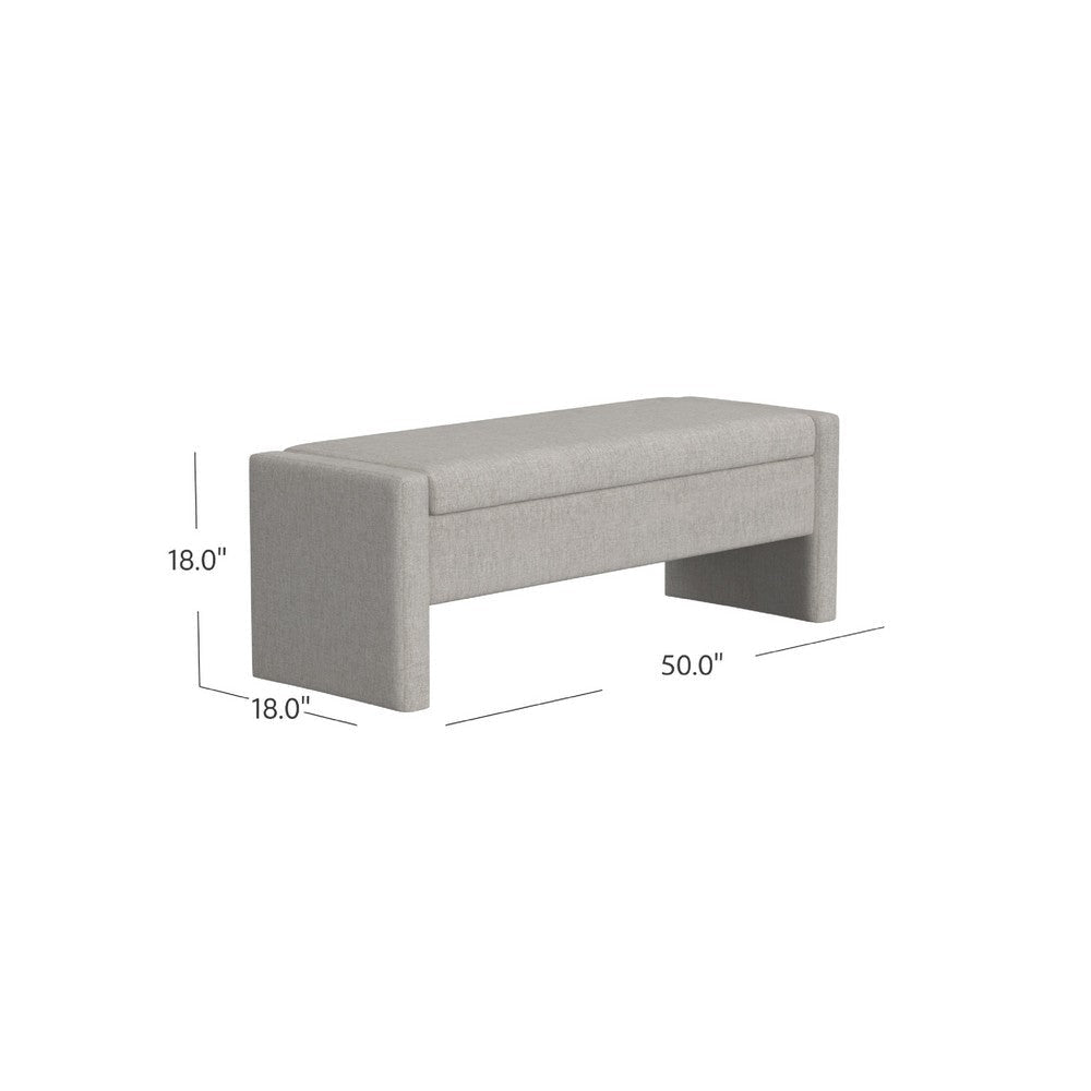 Kim Storage Bench Ottoman | Light Gray Velvet and Solid Wood | 50’’