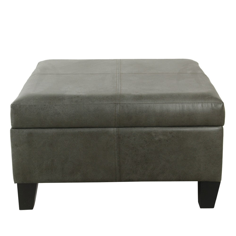 Leo Square Storage Ottoman with Plush Gray Faux Leather | 28’’ BM334223