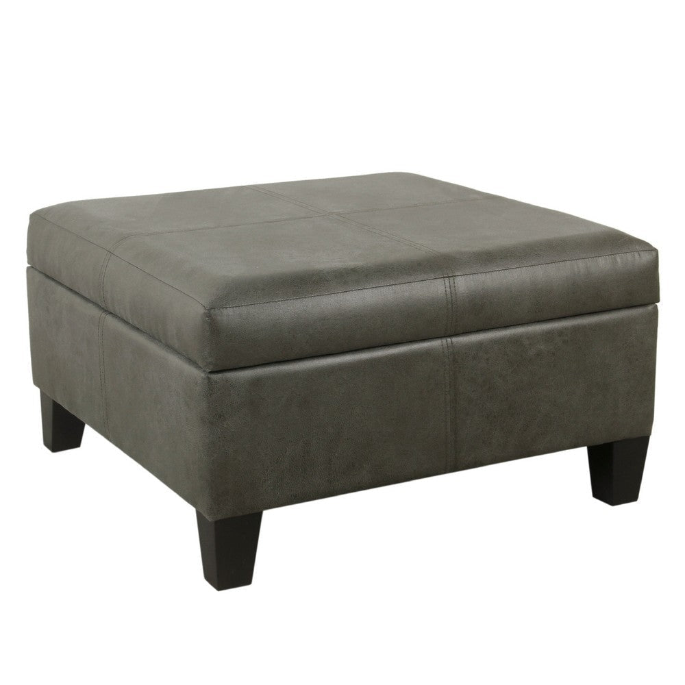 Leo Square Storage Ottoman with Plush Gray Faux Leather | 28"