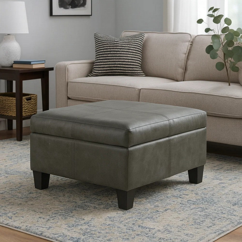 Leo Square Storage Ottoman with Plush Gray Faux Leather | 28"