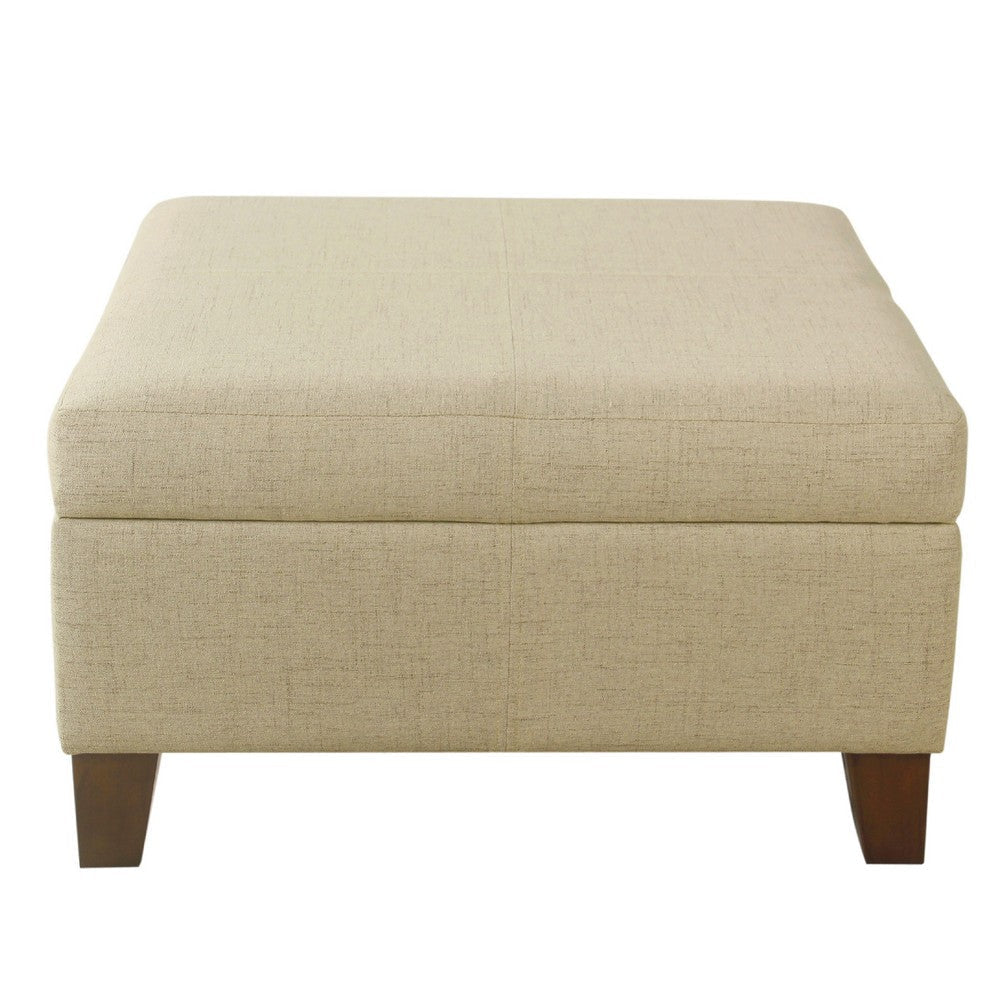 Leo Square Storage Ottoman with Plush Tan Brown Woven Fabric | 28’’