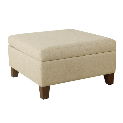 Leo Square Storage Ottoman with Plush Tan Brown Woven Fabric | 28"