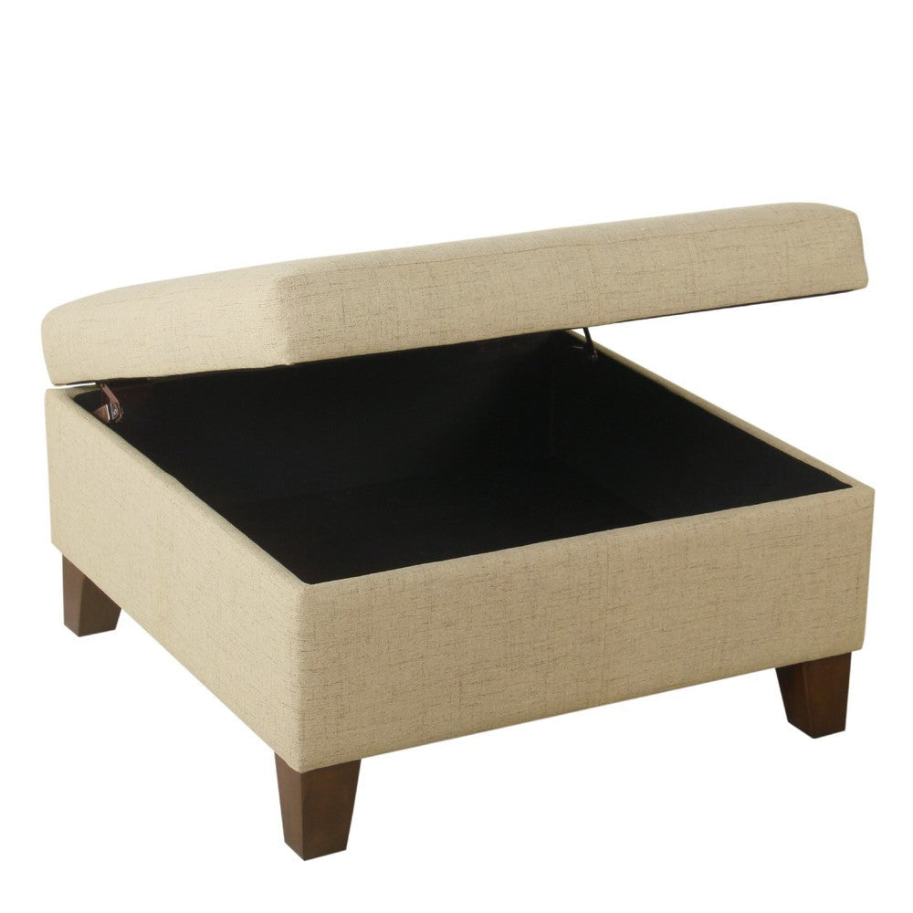 Leo Square Storage Ottoman with Plush Tan Brown Woven Fabric | 28’’
