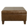 Leo Square Storage Ottoman | Distressed Brown Faux Leather | 28’’