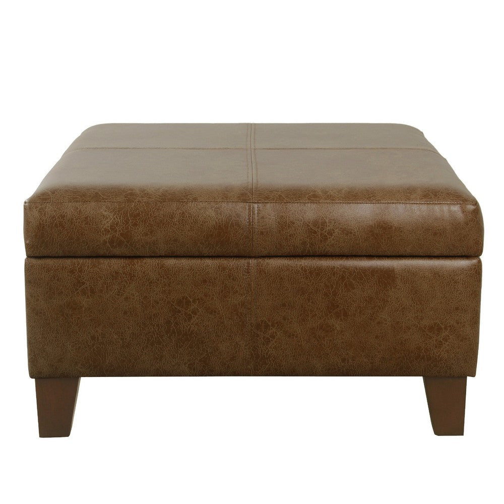 Leo Square Storage Ottoman | Distressed Brown Faux Leather | 28’’