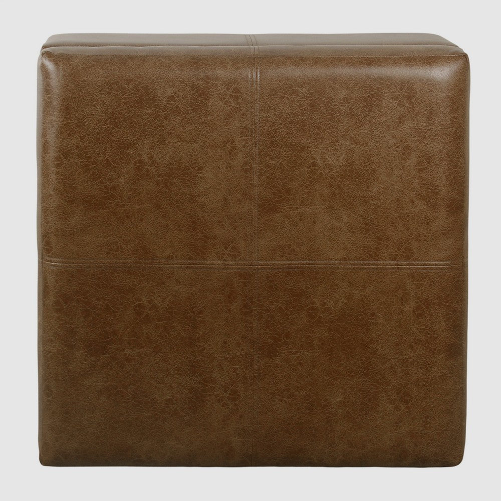 Leo Square Storage Ottoman | Distressed Brown Faux Leather | 28’’