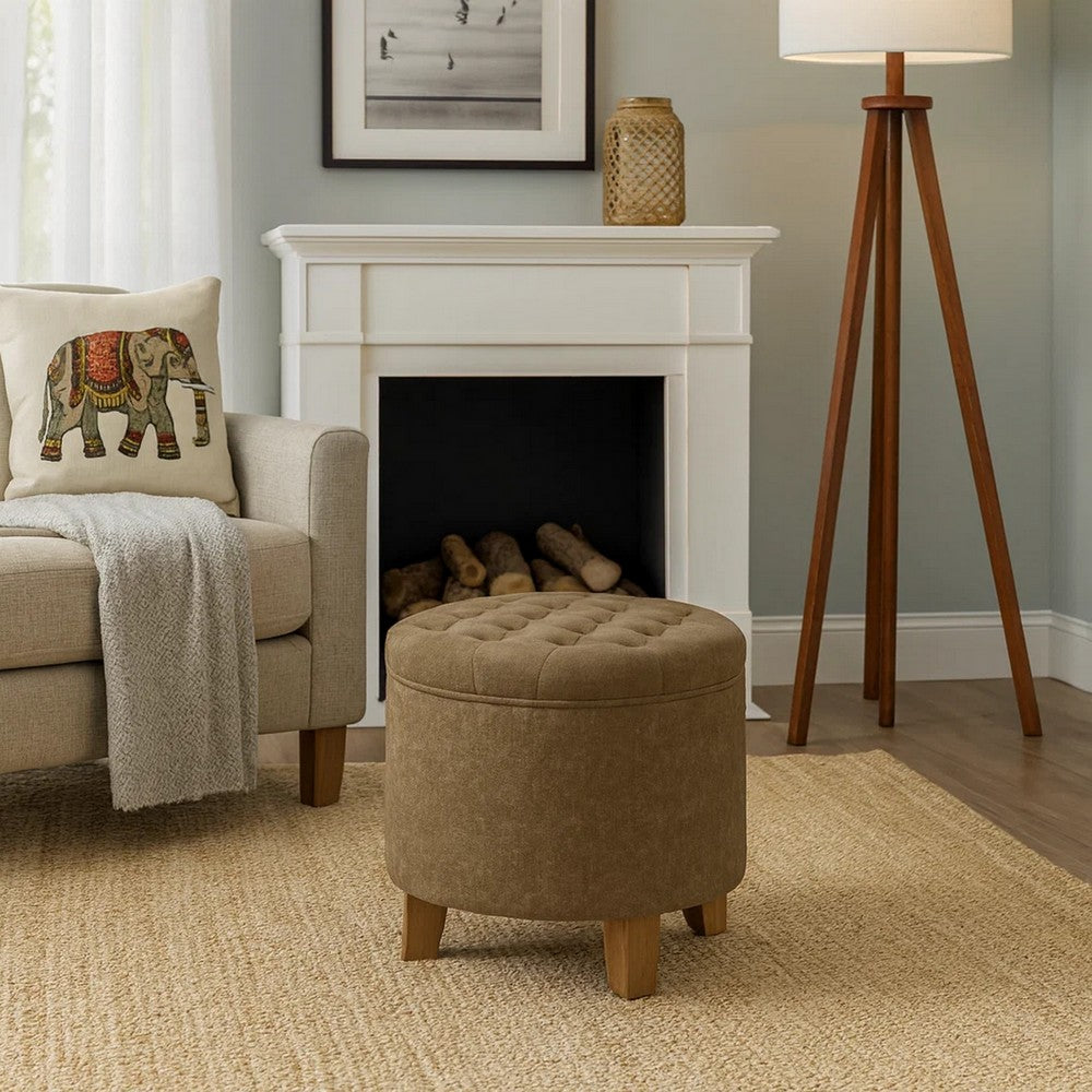 Wes Round Storage Ottoman | Mocha Brown Velvet | Hardwood | 19"