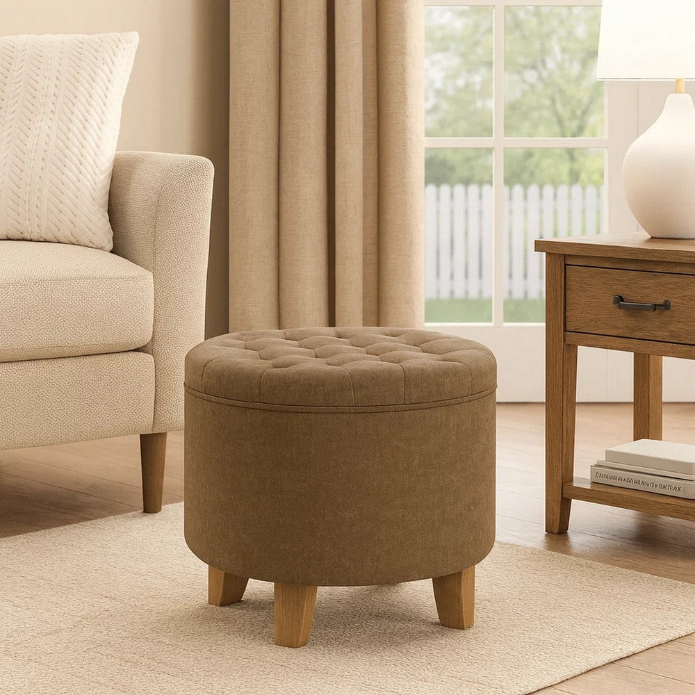 Wes Round Storage Ottoman | Mocha Brown Velvet | Hardwood | 19"