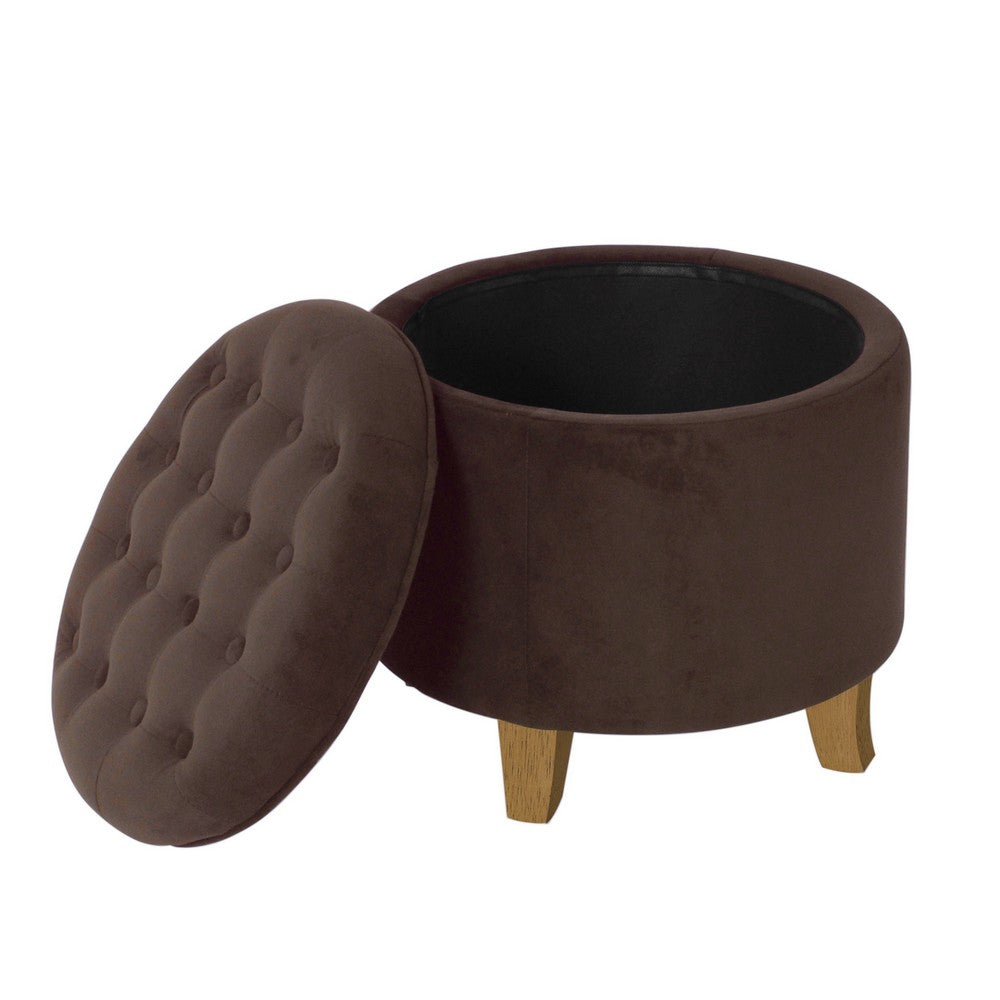 Wes Round Storage Ottoman | Chocolate Brown Velvet | Hardwood | 19"