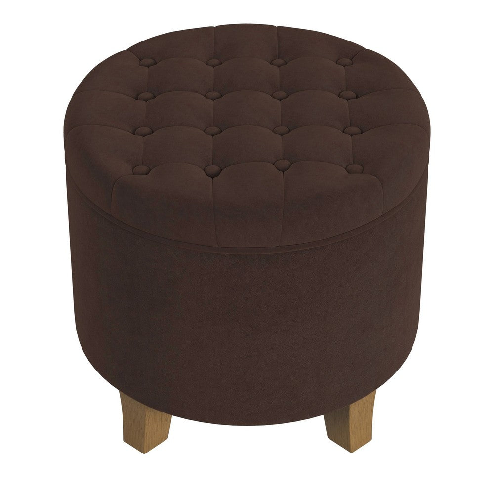 Wes Round Storage Ottoman | Chocolate Brown Velvet | Hardwood | 19"