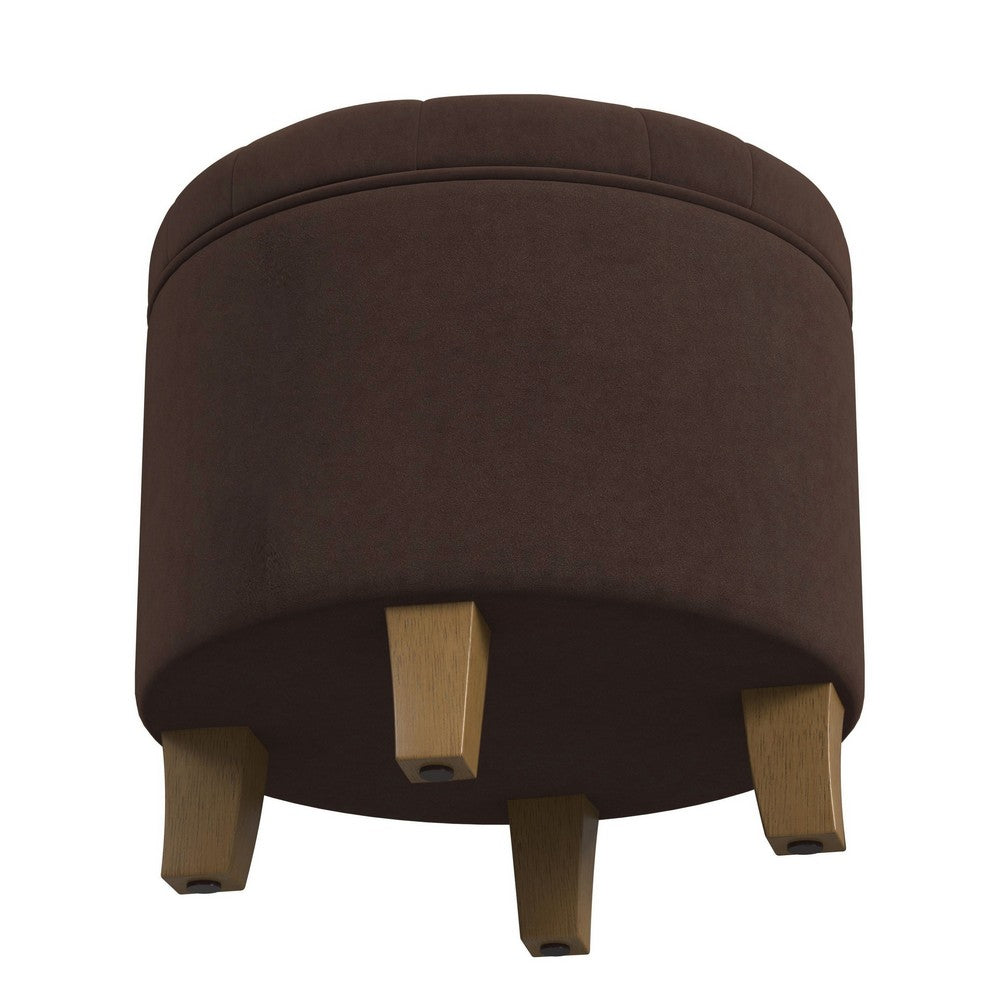 Wes Round Storage Ottoman | Chocolate Brown Velvet | Hardwood | 19"