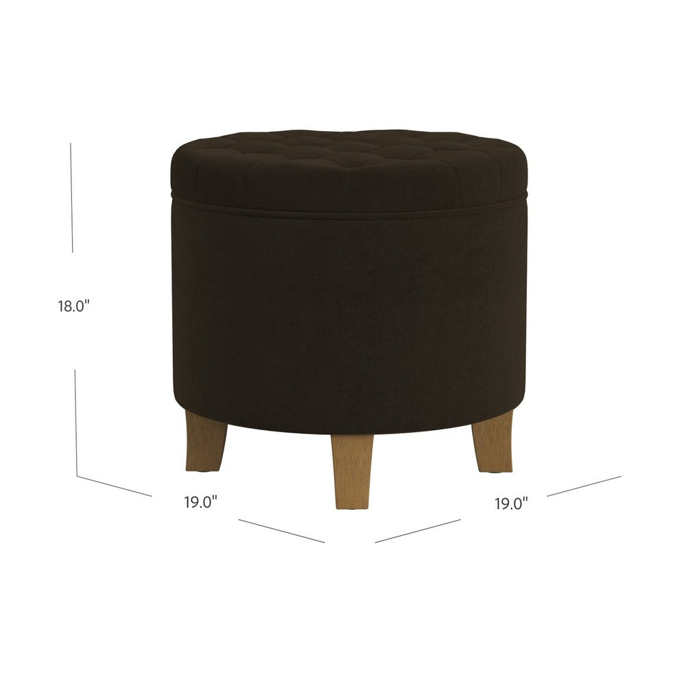 Wes Round Storage Ottoman | Chocolate Brown Velvet | Hardwood | 19"